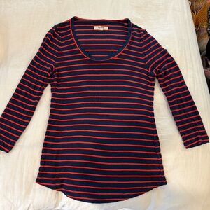 Madewell Navy and Orange Striped Top